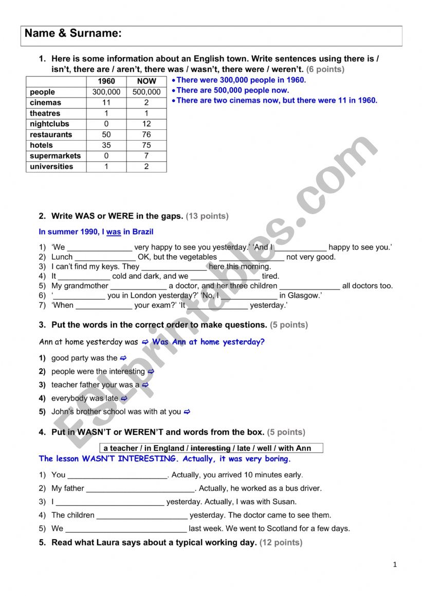 Simple Past Test + KEY worksheet