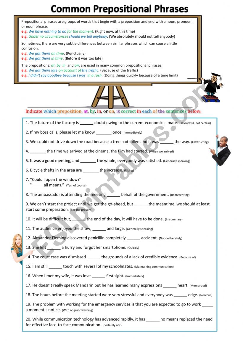 Prepositional Phrases worksheet