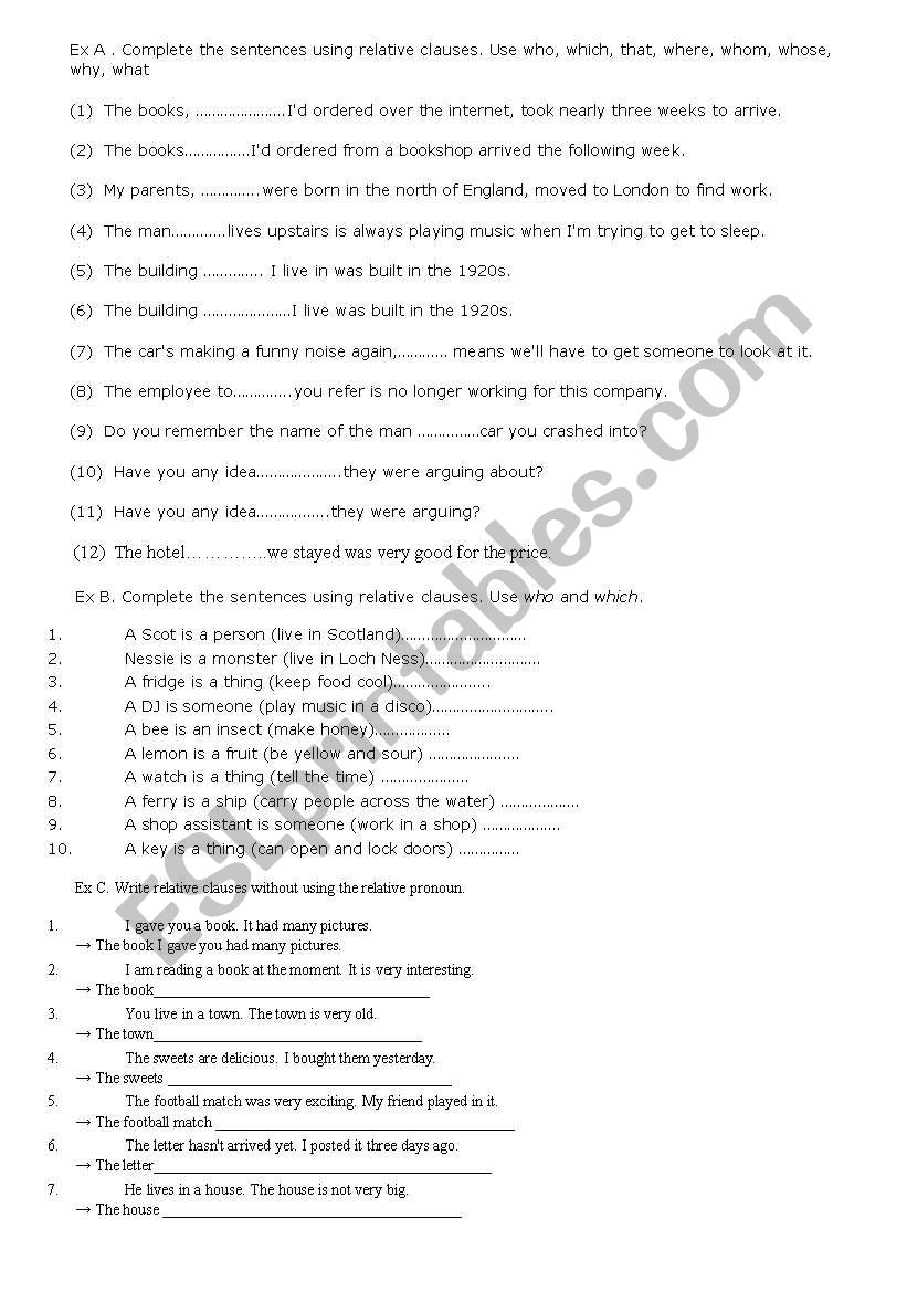 relative clauses worksheet