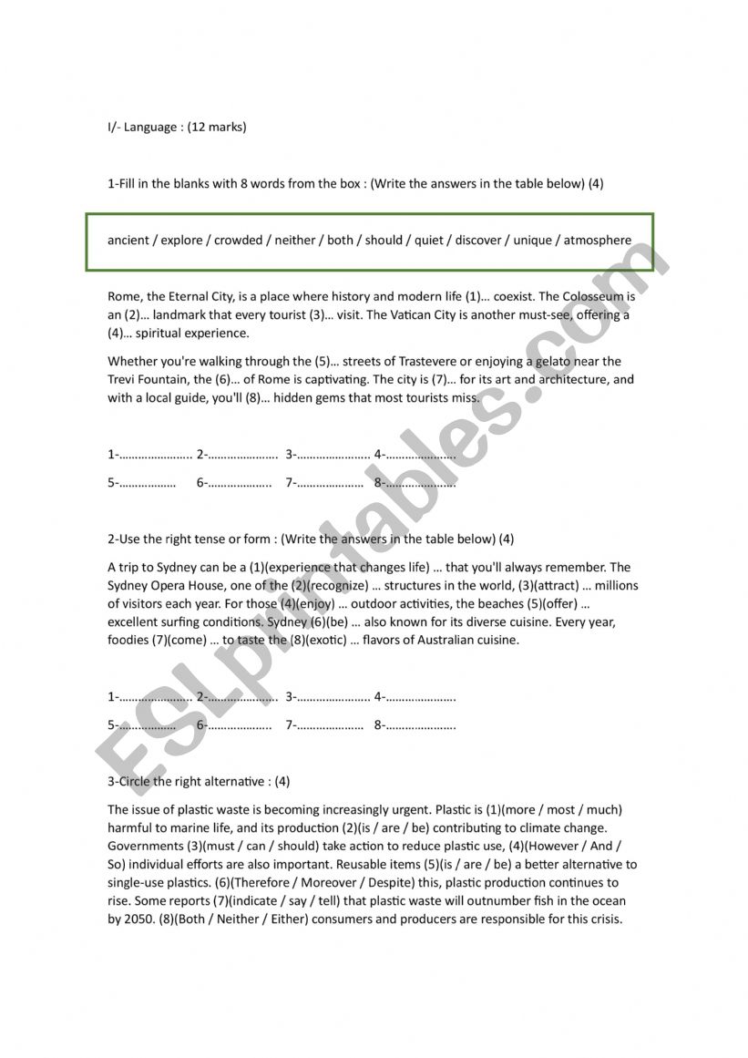 Test form IV 2 worksheet
