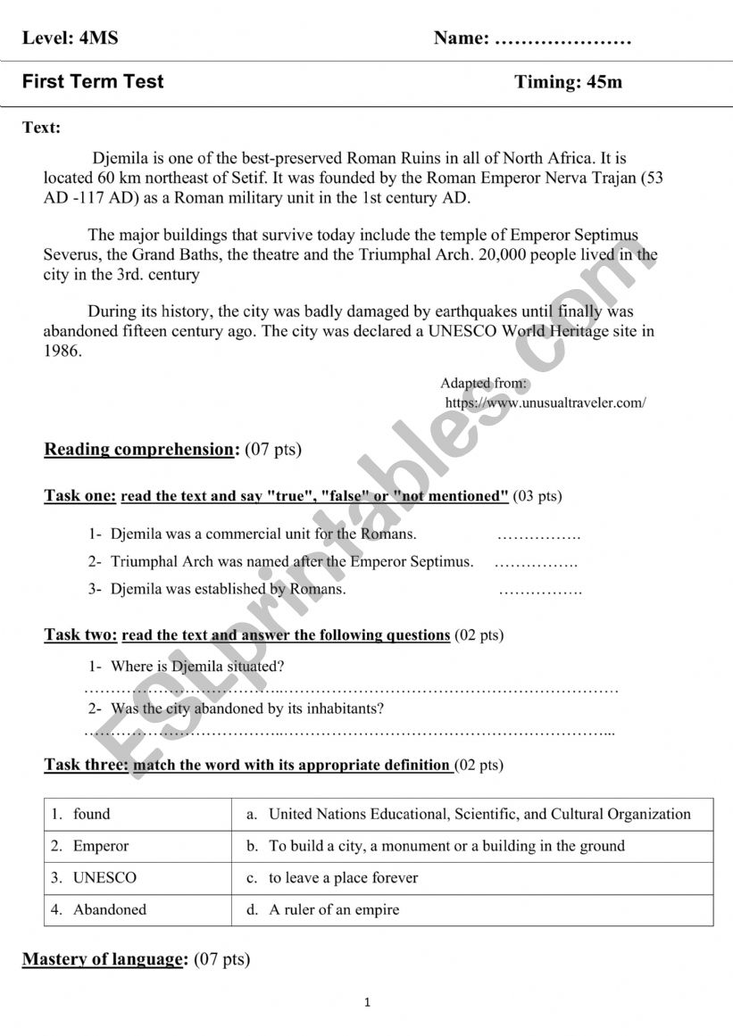 monuments worksheet