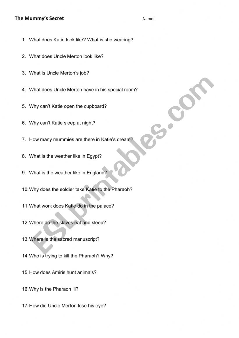 The Mummy�s Secret quiz Burlington readers