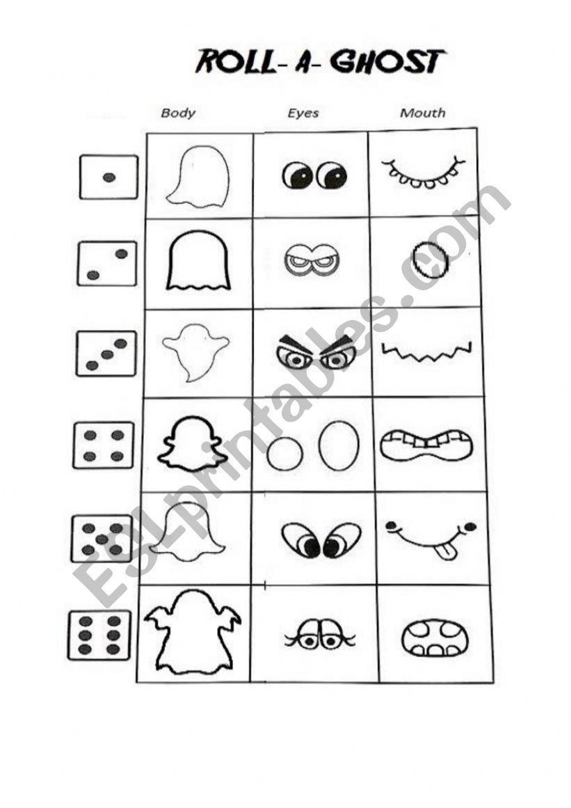 Halloween Roll-A-Ghost worksheet