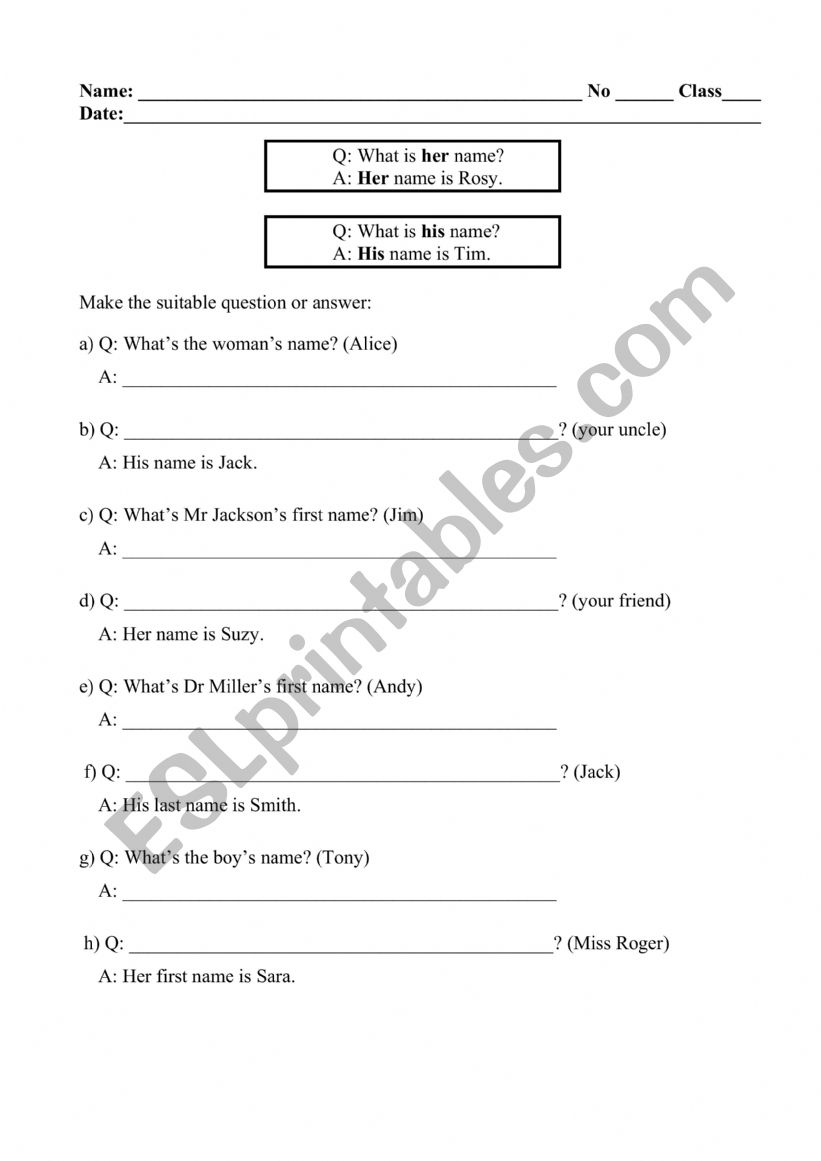 What�s his/her name? worksheet