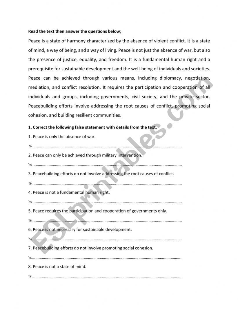 Reading Comprehension worksheet