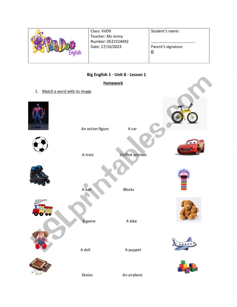 Toys worksheet