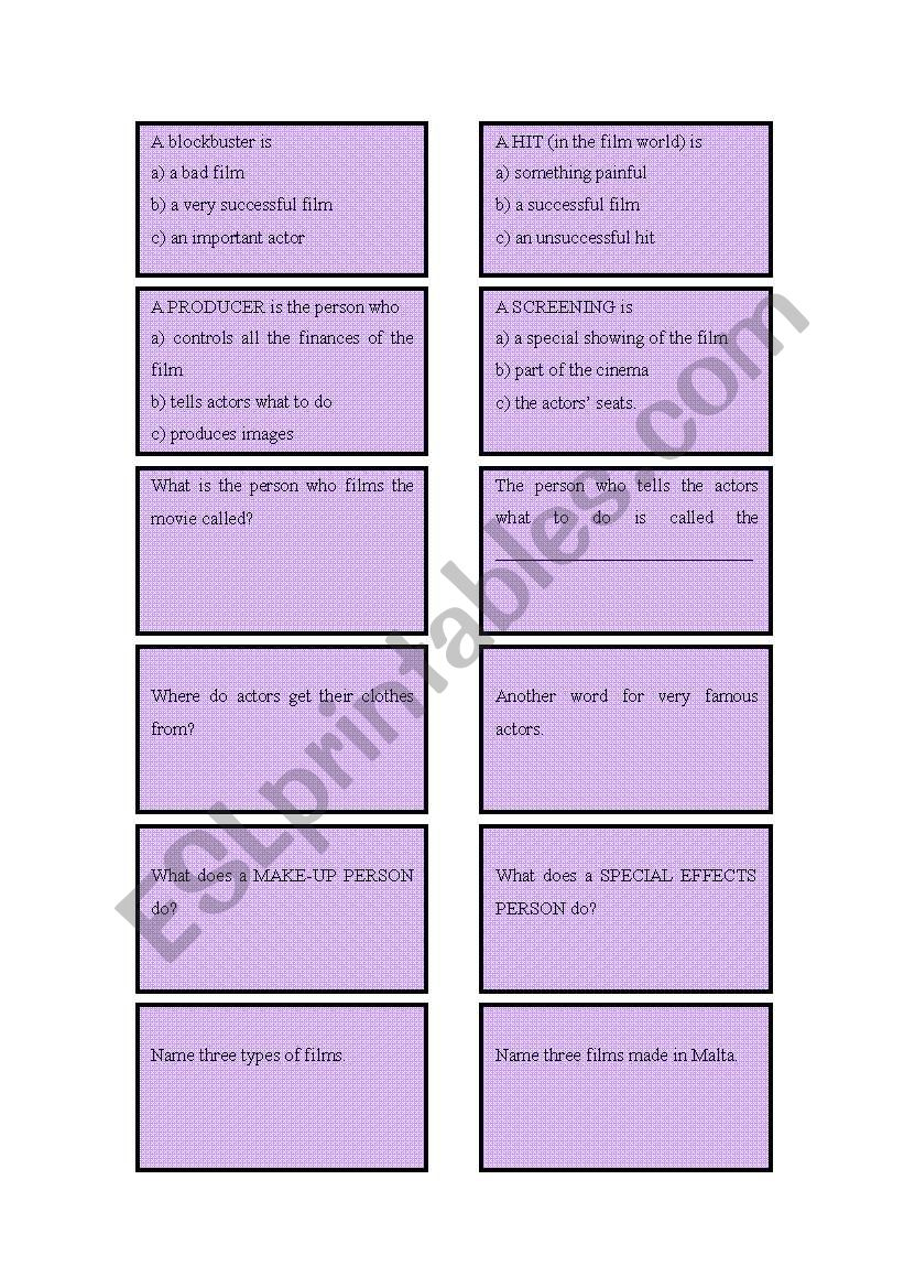 TV and Cinema Game worksheet