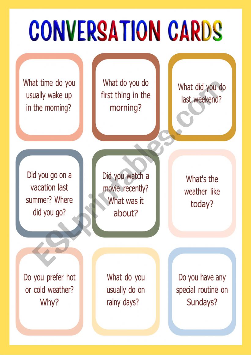 Conversation cards worksheet