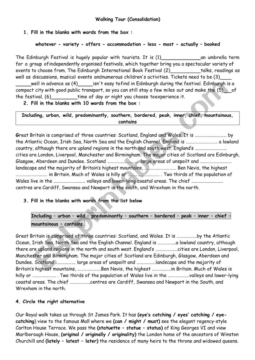 Walking Tour (Consolidation) worksheet