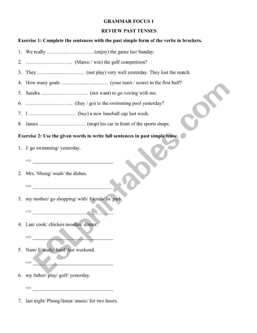 Review past tense worksheet