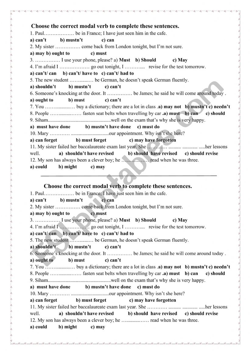 MODAL VERBS worksheet