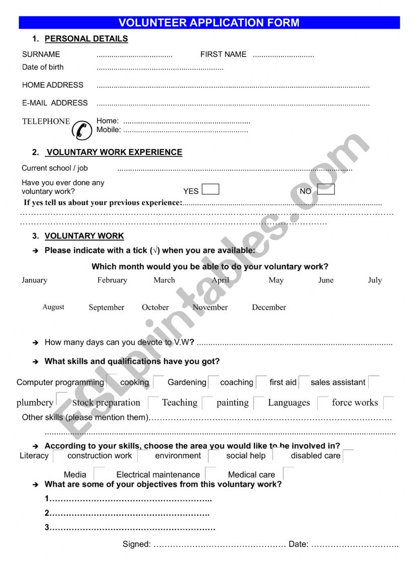 APPLICATION FORM worksheet