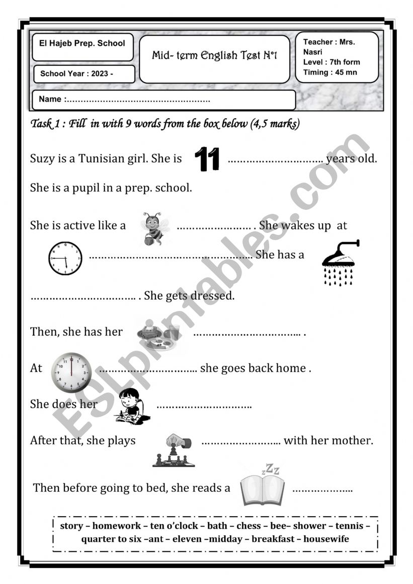 mid term test 1 for 7th formers