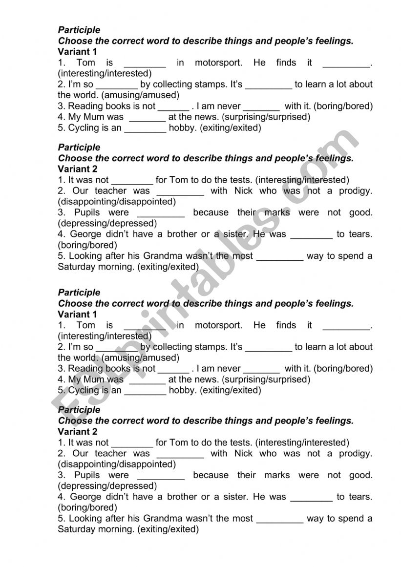 Participles worksheet