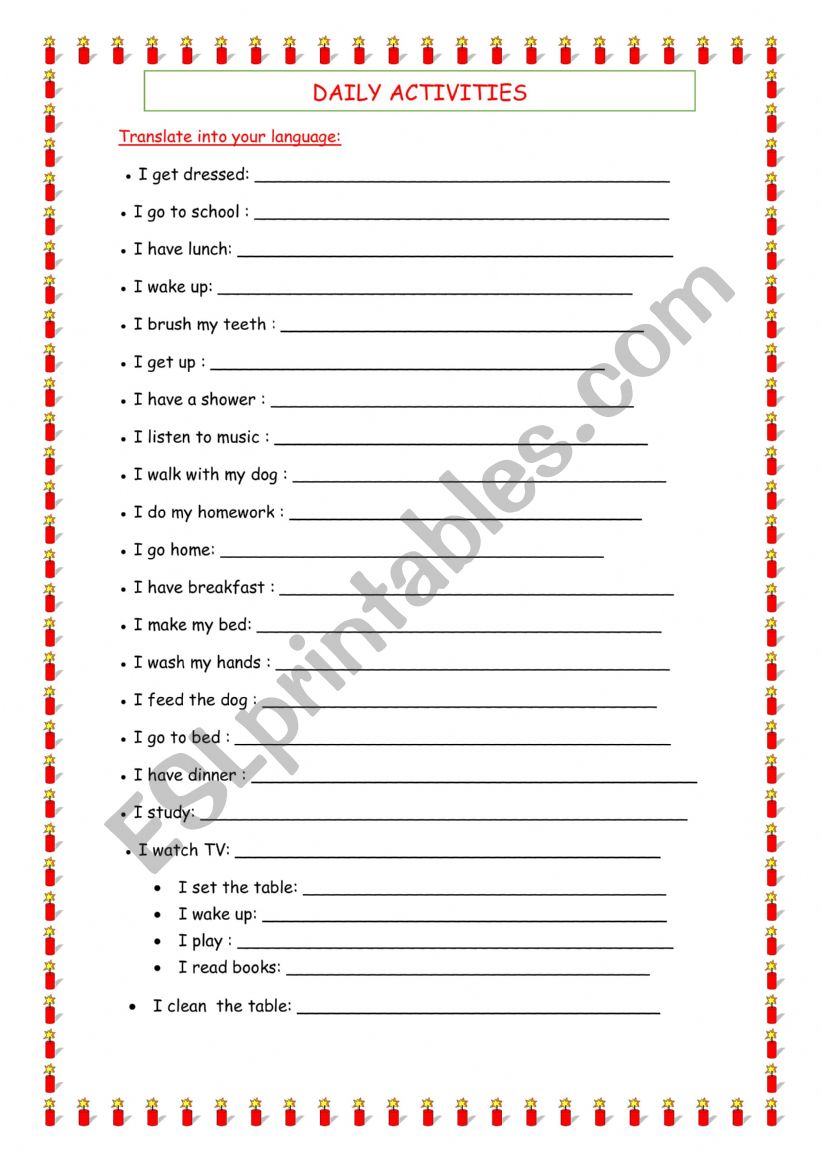 DAILY ACTIVITIES worksheet