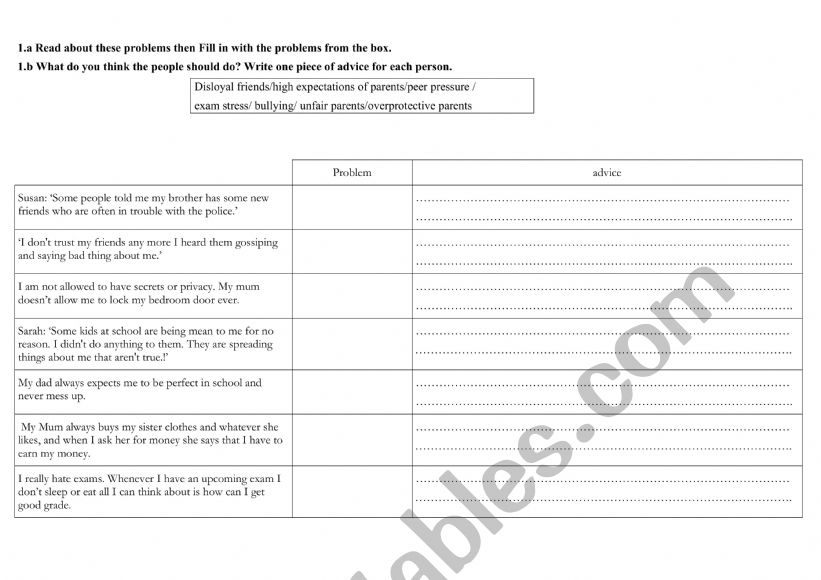 ASKING FOR AND GIVING ADVICE  worksheet