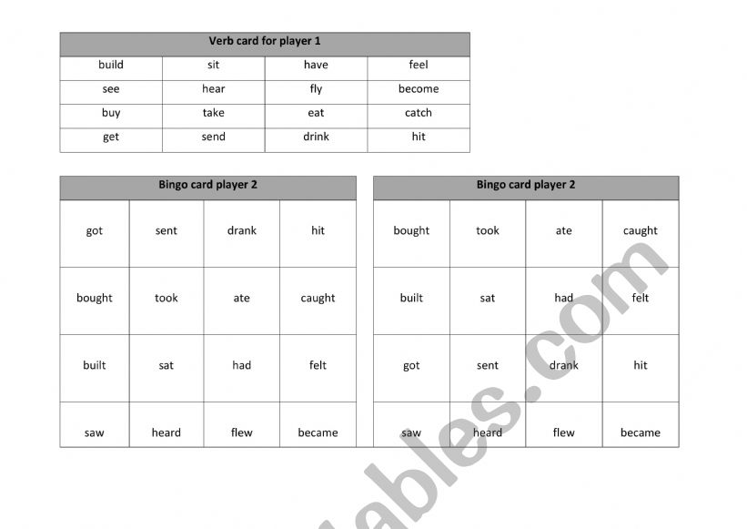 Simple Past Bingo worksheet