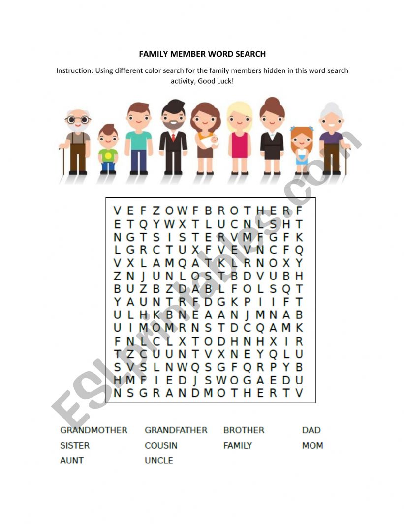 FAMILY MEMBER WORD SEARCH  worksheet