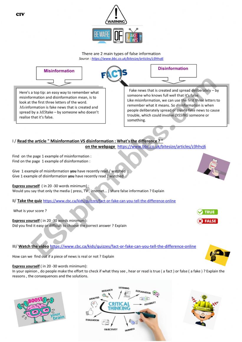 Understanding fake news  worksheet