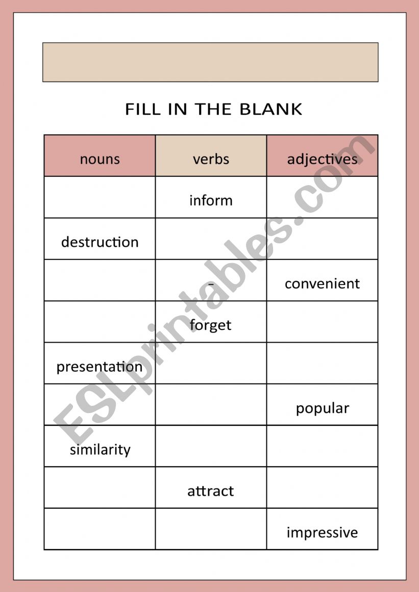 Noun, verb, adj worksheet