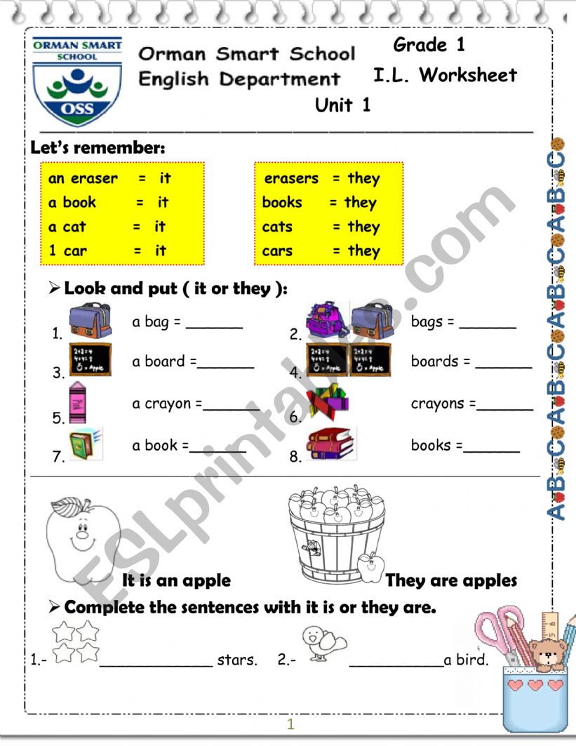 It is/ They are school items  worksheet
