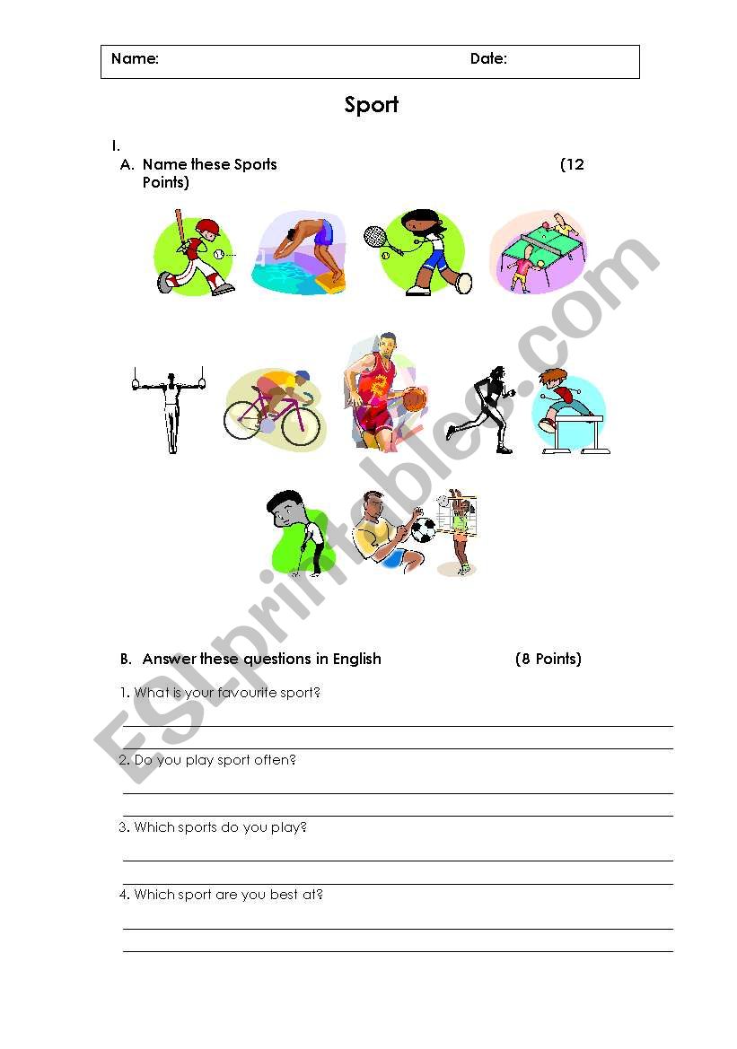 Sport worksheet