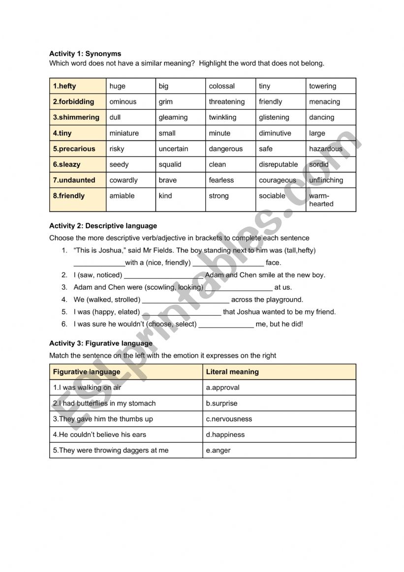 Creative writing worksheet