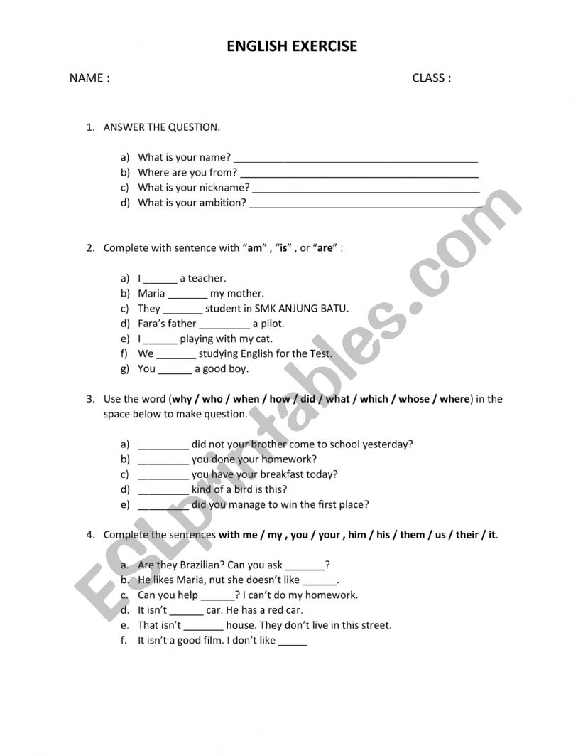 English Exercise - ESL worksheet by hzqfauzan