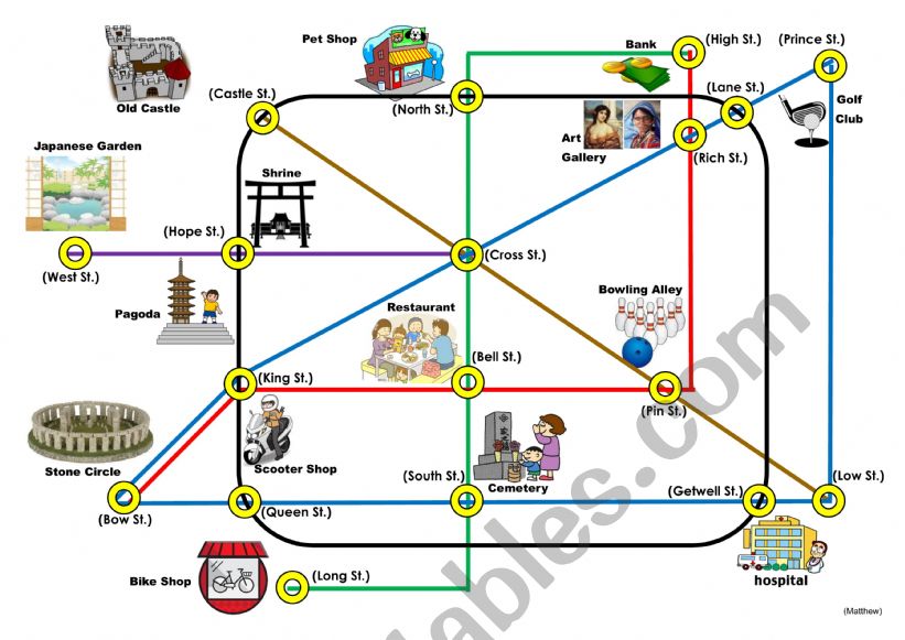 Directions - bus and train maps and conversations for lower intermediate.