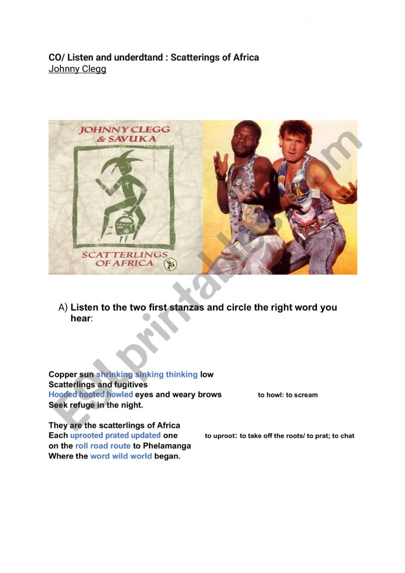 Study the song Scatterlings of Africa by Johnny Clegg