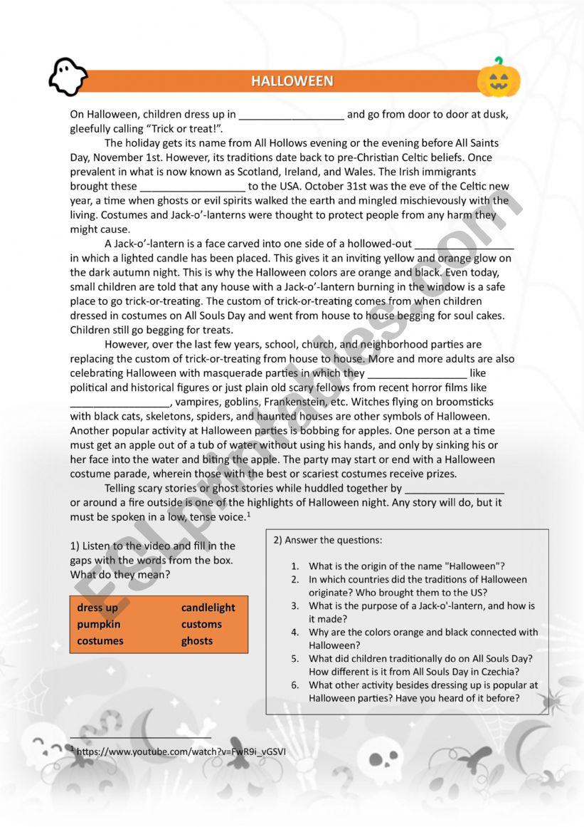 Halloween Listening Activity Worksheet