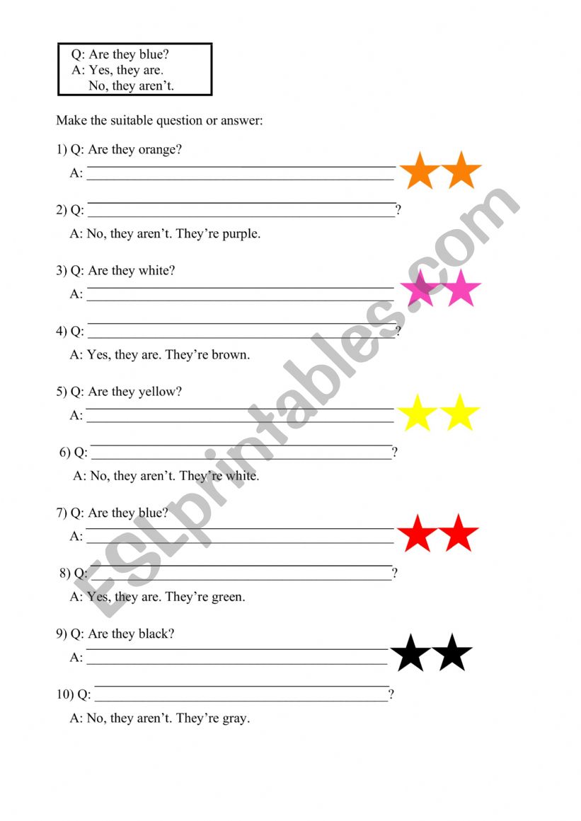 colors yes no questions worksheet