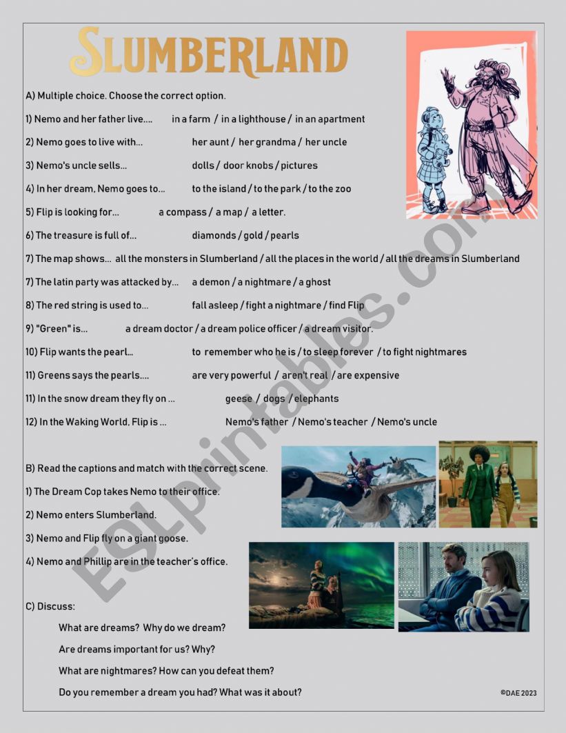 SLUMBERLAND MOVIE GUIDE worksheet