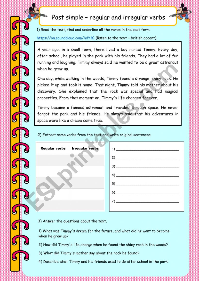 Past simple - reading comprehension (regular and irregular verbs)