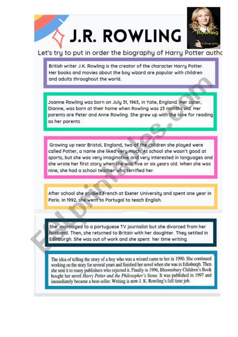 J.K ROWLING BIOGRAPHY worksheet