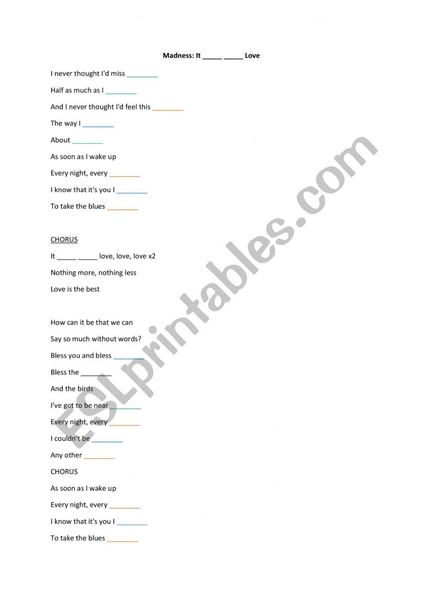 It Must Be Love by Madness worksheet