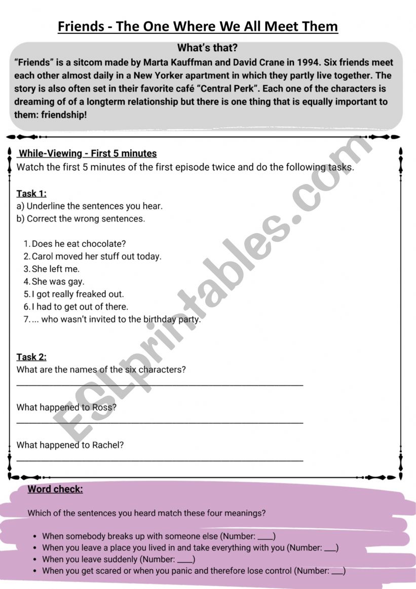 Friends - Viewing Activity worksheet