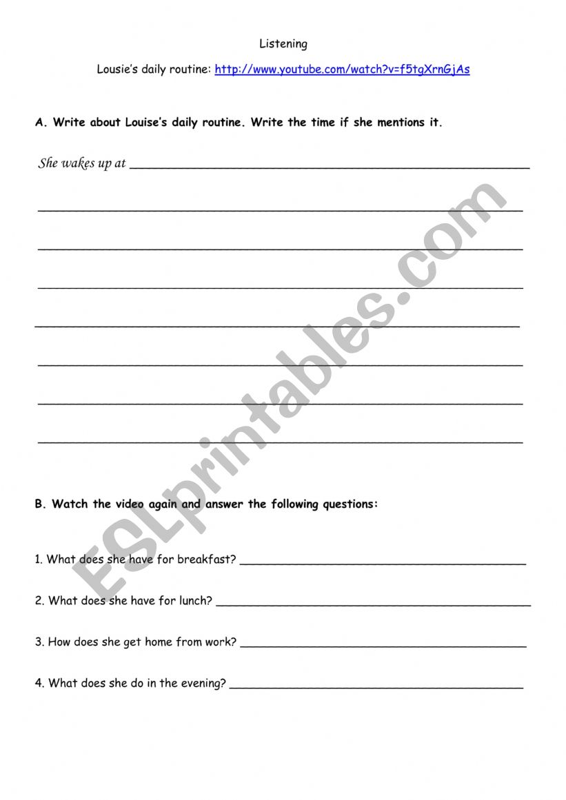 Louisie�s daily routine worksheet