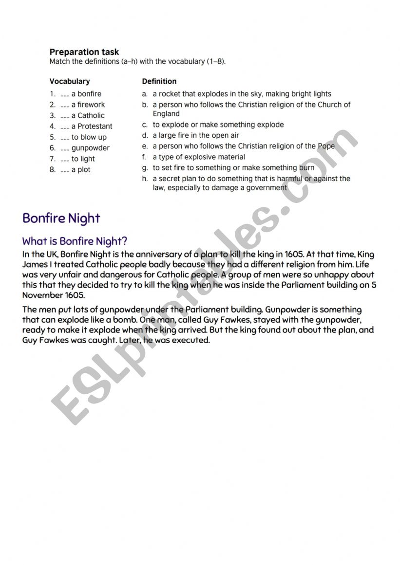 BONFIRE NIGHT worksheet