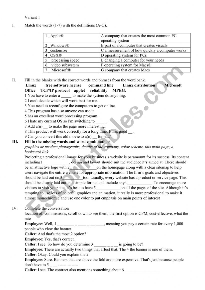 English for IT (test 3) Career Path