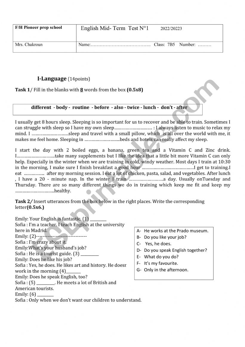 7th grade mid first- term test nÂ°1