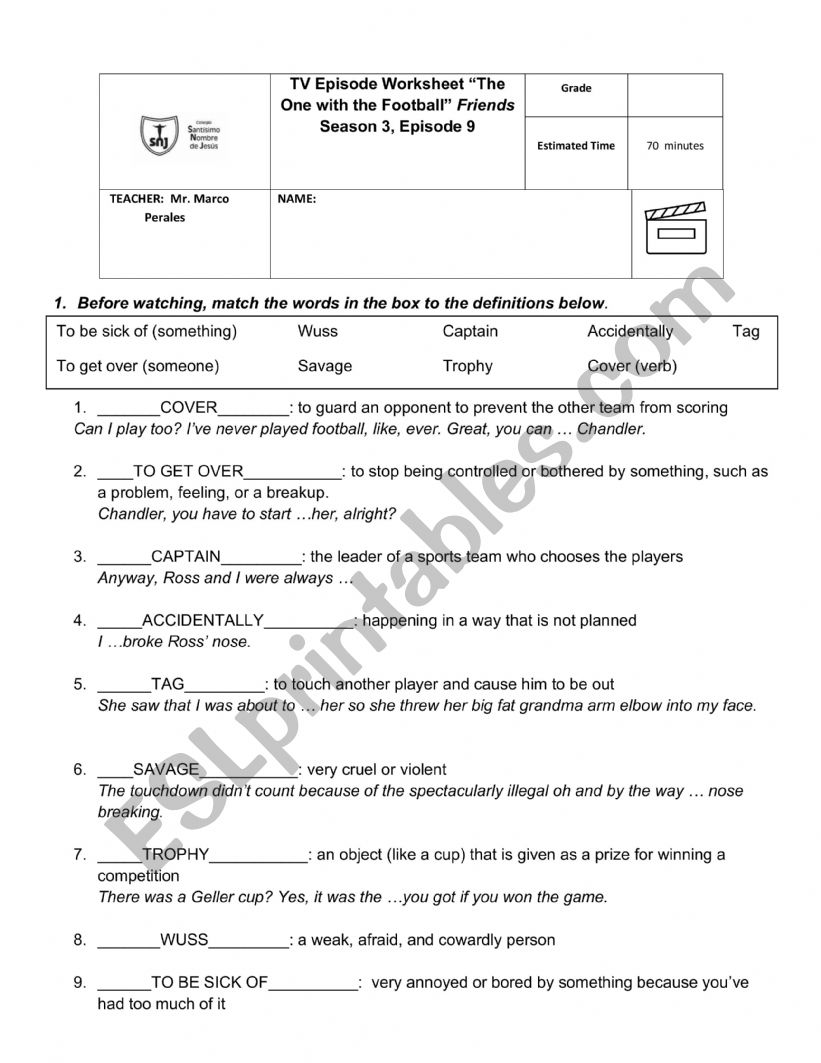 FRIENDS worksheet