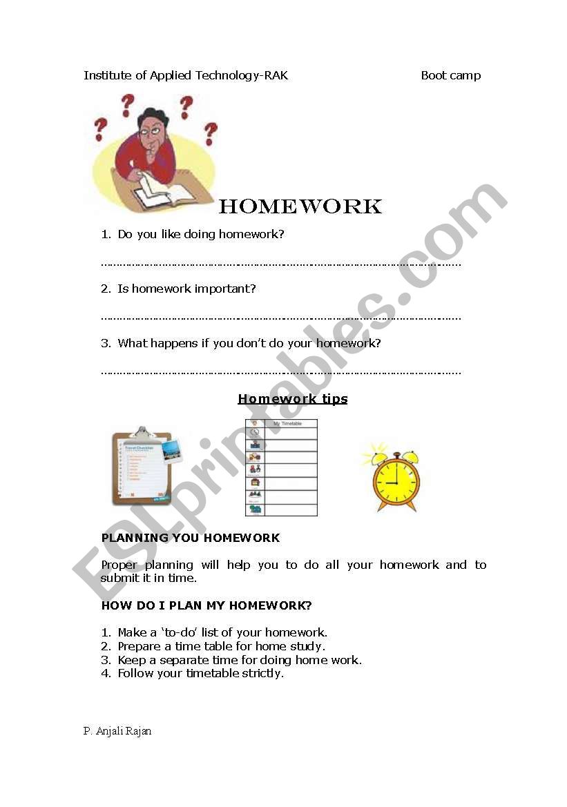 homework tips worksheet