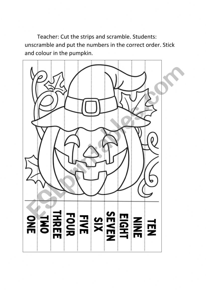 Halloween Number Unscramble worksheet
