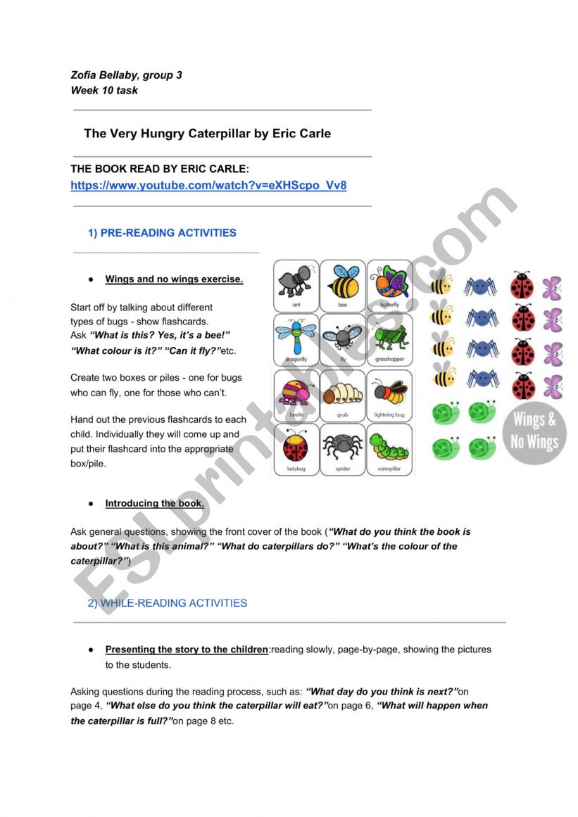 The Very Hungry Caterpillar worksheet