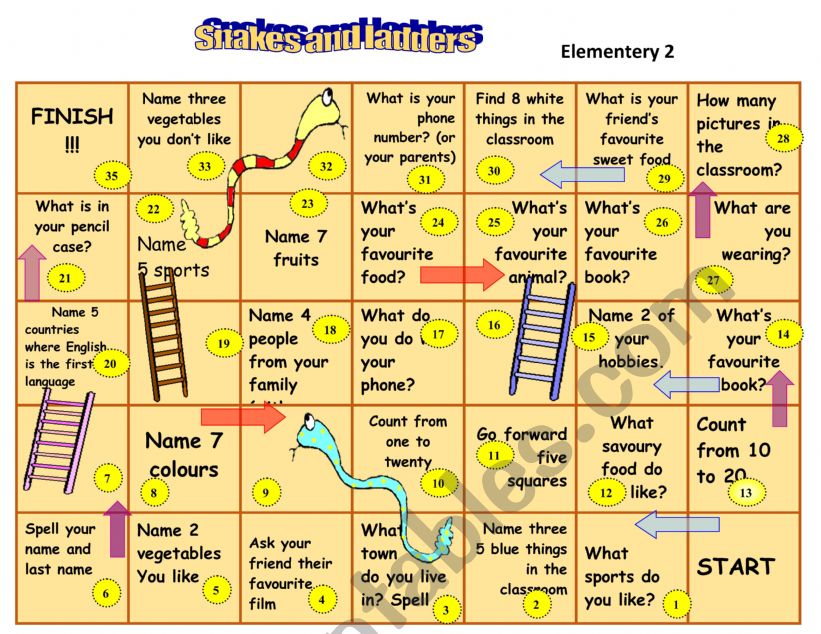 Game: snakes and ladders elementary 2