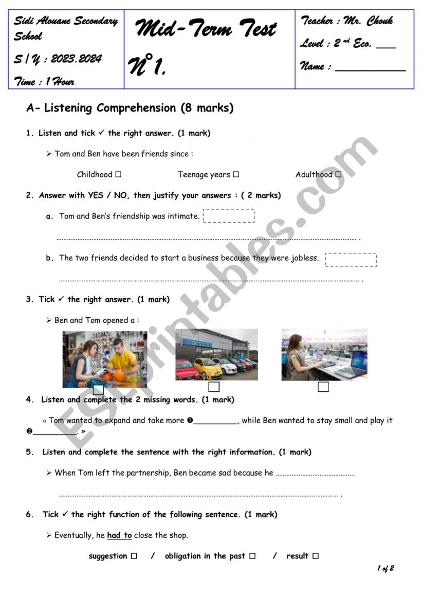 2nd economics mid term test 1 