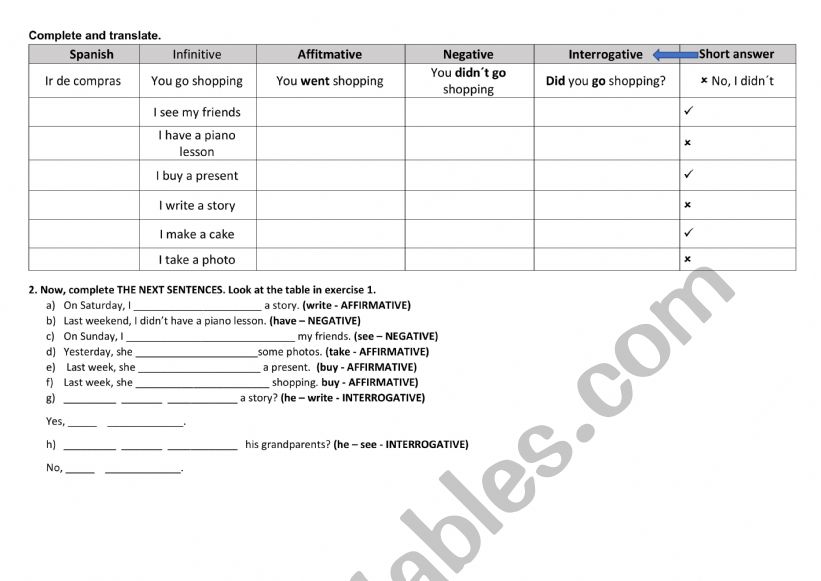 Past simple IRREGULAR VERBS worksheet