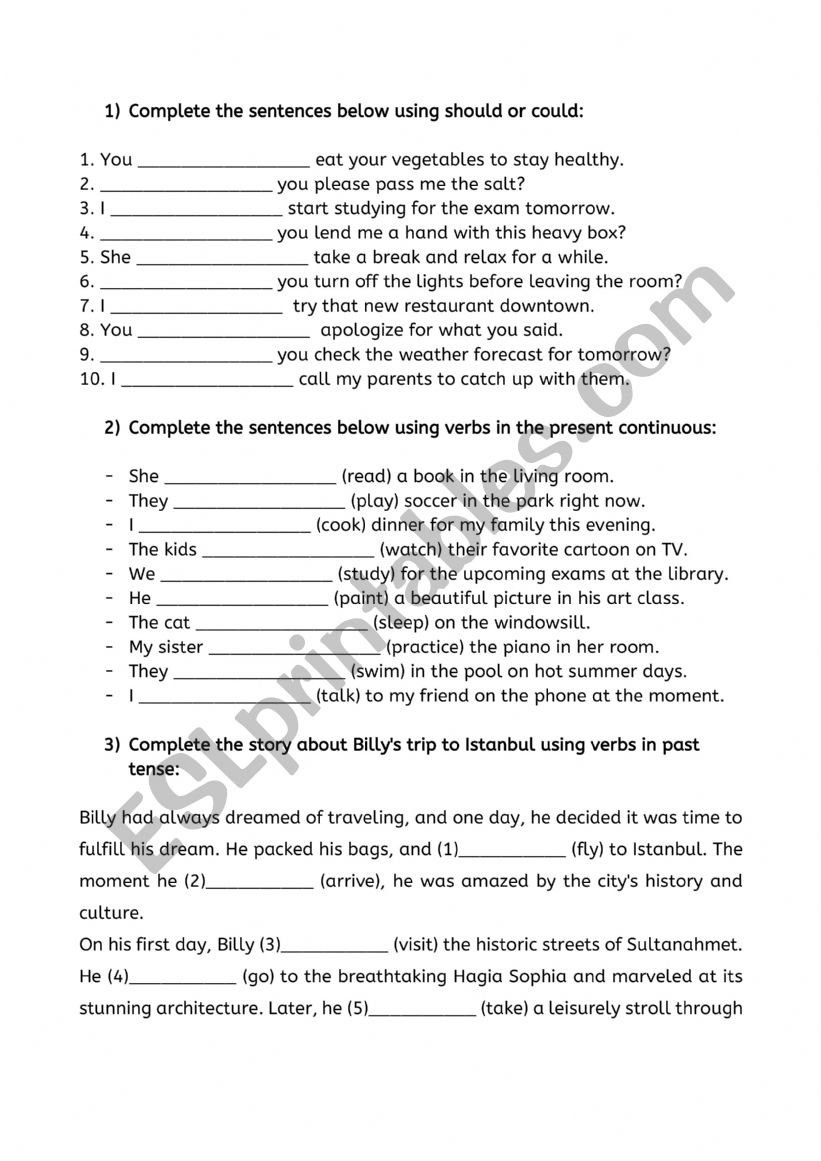 Grammar review worksheet