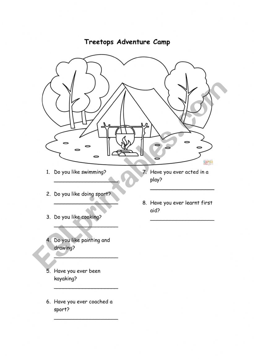 Camping  worksheet